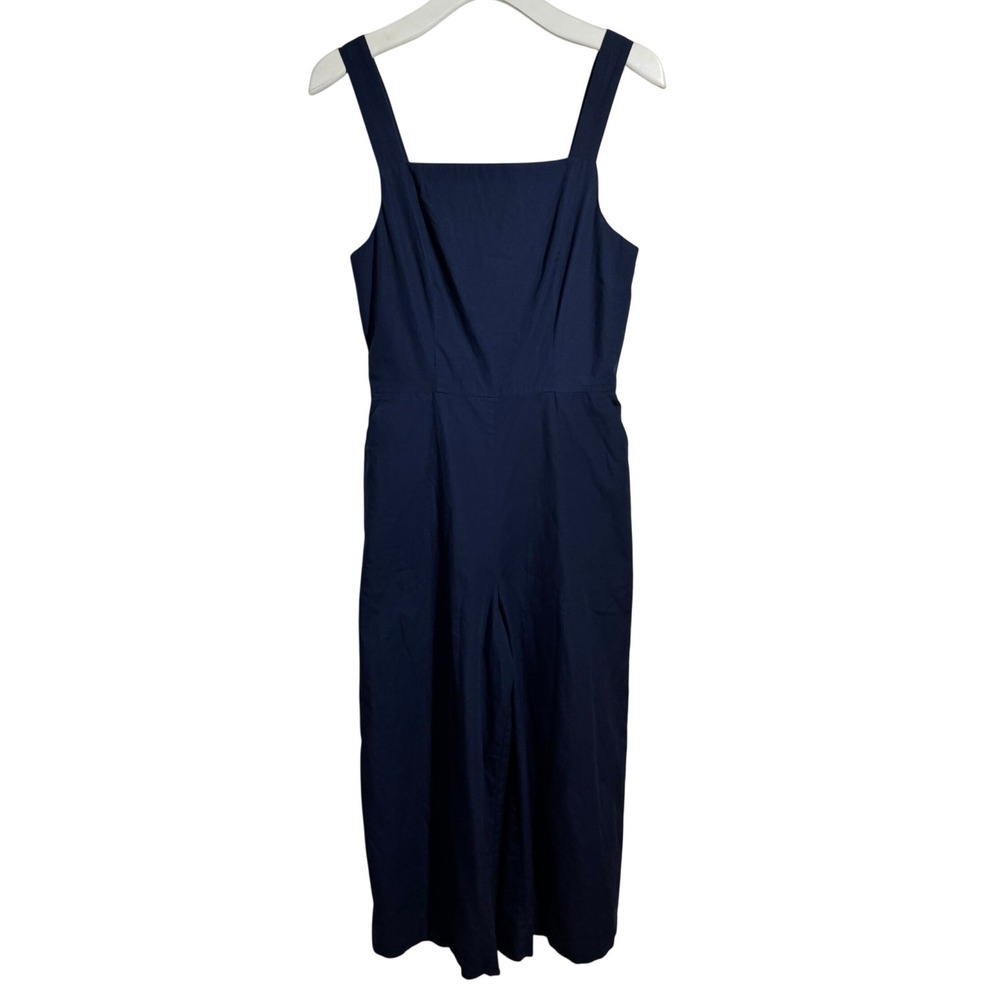 Amanda Uprichard Navy Blue Wide Leg Jumpsuit Square Neck Sleeveless Size M